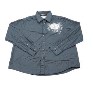 Nobo Shirt Mens XL Black Long Sleeve Point Collar Graphic Print Cotton Button Up